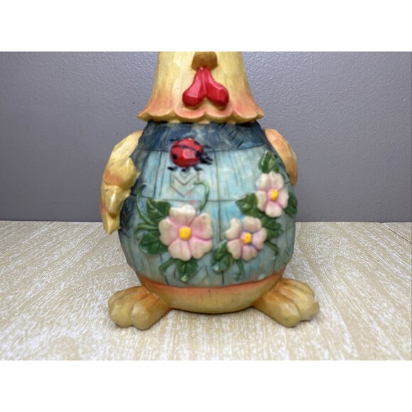 Fat Yellow Rooster Free Standing w/Ladybug/Beatle in His Flowering Clothes - Picture 5 of 7
